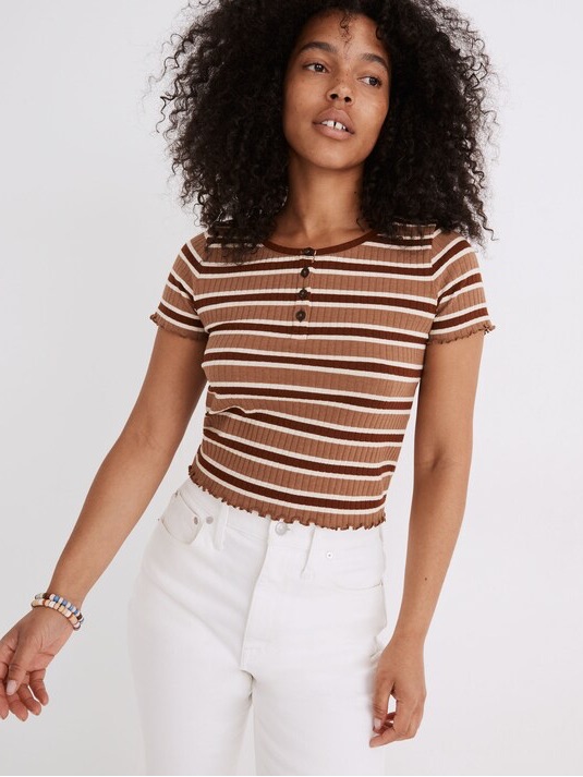 Henley Supercrop Tee In Black